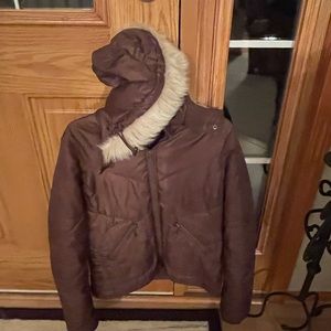 Rue 21 brown thinner winter jacket with detachable hood.